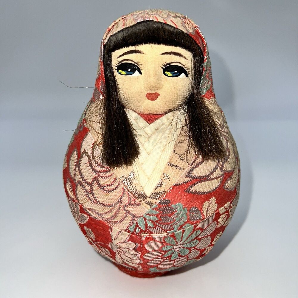 Vintage Handmade Empress Hime-Daruma Ginger Jar Wedding Doll Silk Pleated Kimono